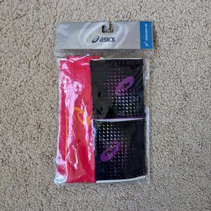 Pink and black Asics headband and wristbands